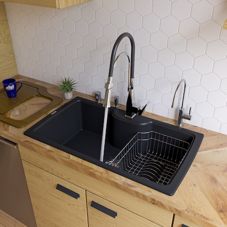 Alfi Brand Black 35" Drop-In Sgl Bowl Granite Composite Kitchen Sink AB3520DI-BLA